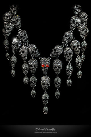 Skulls Cluster Black Diamond Goth Fashion Necklace | Crystal - Beloved Sparkles
 - 1