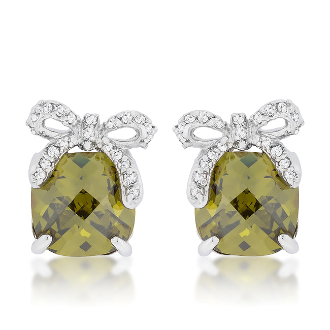 Blanche 10mm Olivine Cushion Bow Earrings