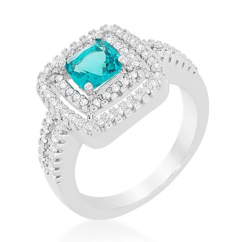 Brenda Aqua Blue Cushion Double Halo Ring | 3ct