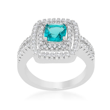 Brenda Aqua Blue Cushion Double Halo Ring | 3ct