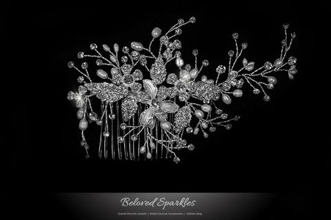 Vicky Floral Spray White Pearl Hair Comb | Pearl | Swarovski Crystal - Beloved Sparkles
 - 1