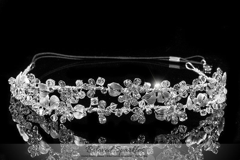 Cherise Two Row Flower Silver Headband | Swarovski Crystal - Beloved Sparkles
 - 1