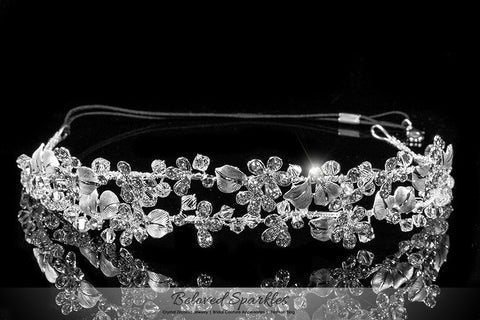 Cherise Two Row Flower Silver Headband | Swarovski Crystal