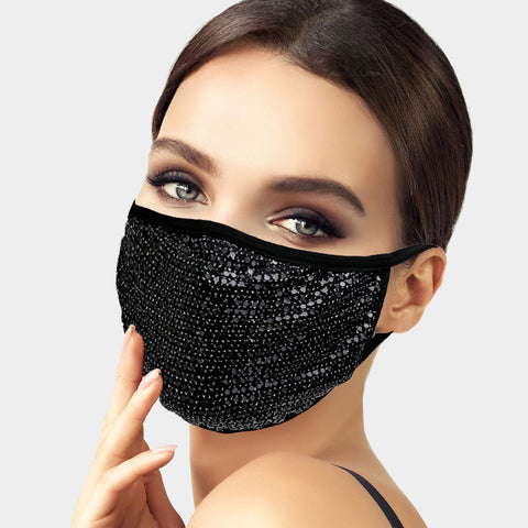 Brina Black Sequin Black Face Mask