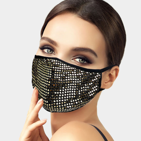 Brina Gold Sequin Black Face Mask