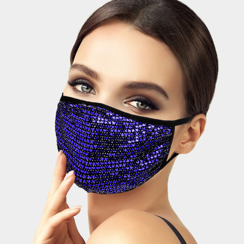 Brina Blue Sequin Black Face Mask