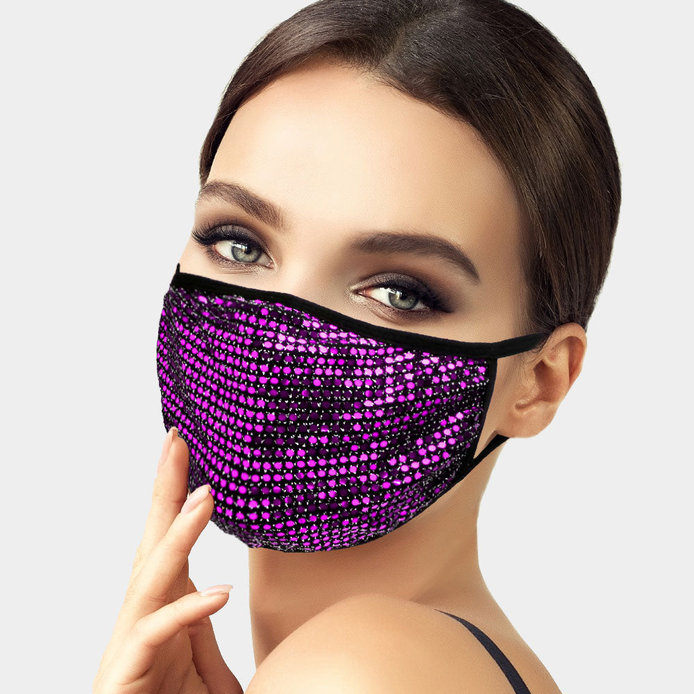 Brina Purple Sequin Black Face Mask