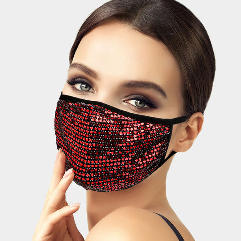 Brina Red Sequin Black Face Mask
