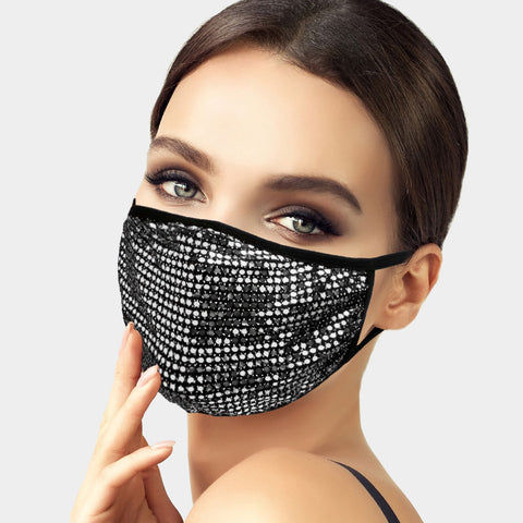Brina Silver Sequin Black Face Mask