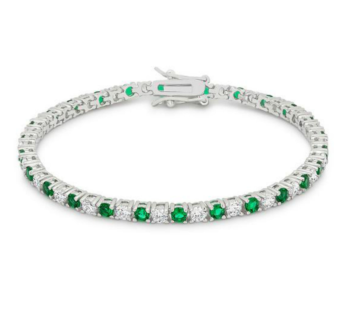 Cassidy 3 Emerald and Clear Round  CZ Tennis Bracelet – 7in | 10ct