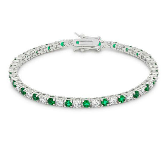 Cassidy 3 Emerald and Clear Round  CZ Tennis Bracelet – 7in | 10ct