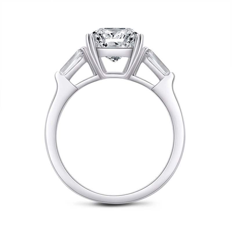 Cecila 10x8mm Emerald Three CZ Engagement Ring | 4ct | 925 Sterling Silver