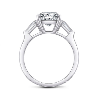Cecila 10x8mm Emerald Three CZ Engagement Ring | 4ct | 925 Sterling Silver