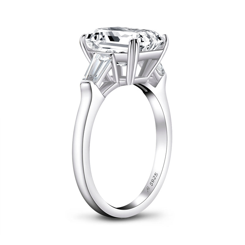Cecila 10x8mm Emerald Three CZ Engagement Ring | 4ct | 925 Sterling Silver