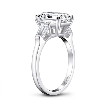 Cecila 10x8mm Emerald Three CZ Engagement Ring | 4ct | 925 Sterling Silver