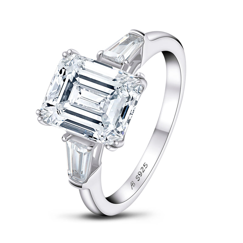 Cecila 10x8mm Emerald Three CZ Engagement Ring | 4ct | 925 Sterling Silver