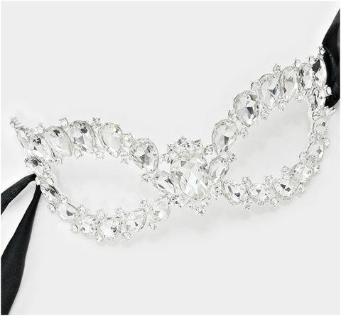 Ceirra Art Deco Cluster Statement Masquerade Mask | Crystal | Silver