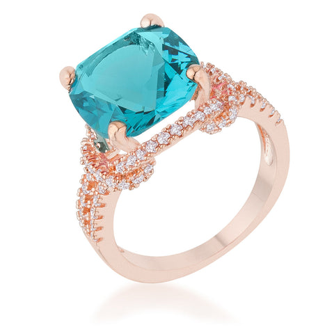 Charlene Aqua Blue Rose Gold Statement Ring | 9ct