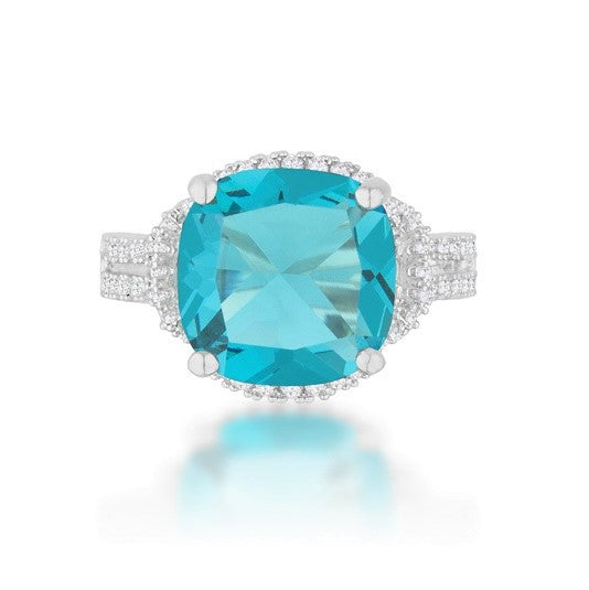 Charlene Aqua Blue Silver Statement Ring | 9ct