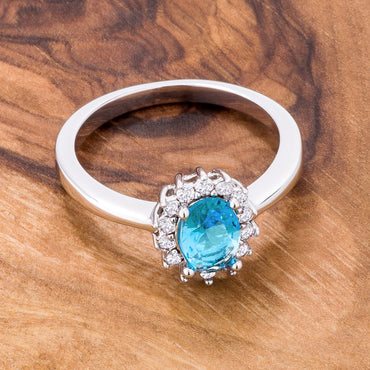 Chesna 8mm Oval Aqua Halo Ring | 1ct