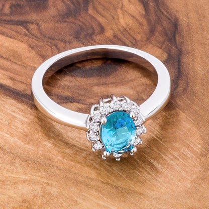 Chesna 8mm Oval Aqua Halo Ring | 1ct
