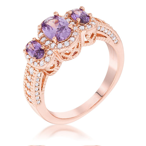 Chessa 3-Stone Amethyst Oval CZ Halo Ring | 1.7ct