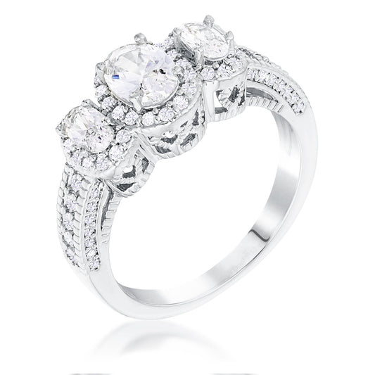 Chessa Three Stone Oval CZ Halo Ring | 1.7ct