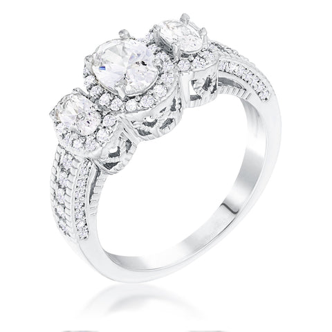 Chessa 3-Stone Clear Oval CZ Halo Ring | 1.7ct