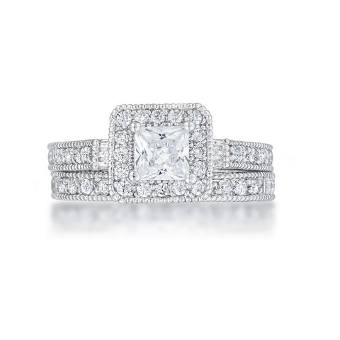 Chiara Vintage Princess Halo Engagement Ring Set | 3ct