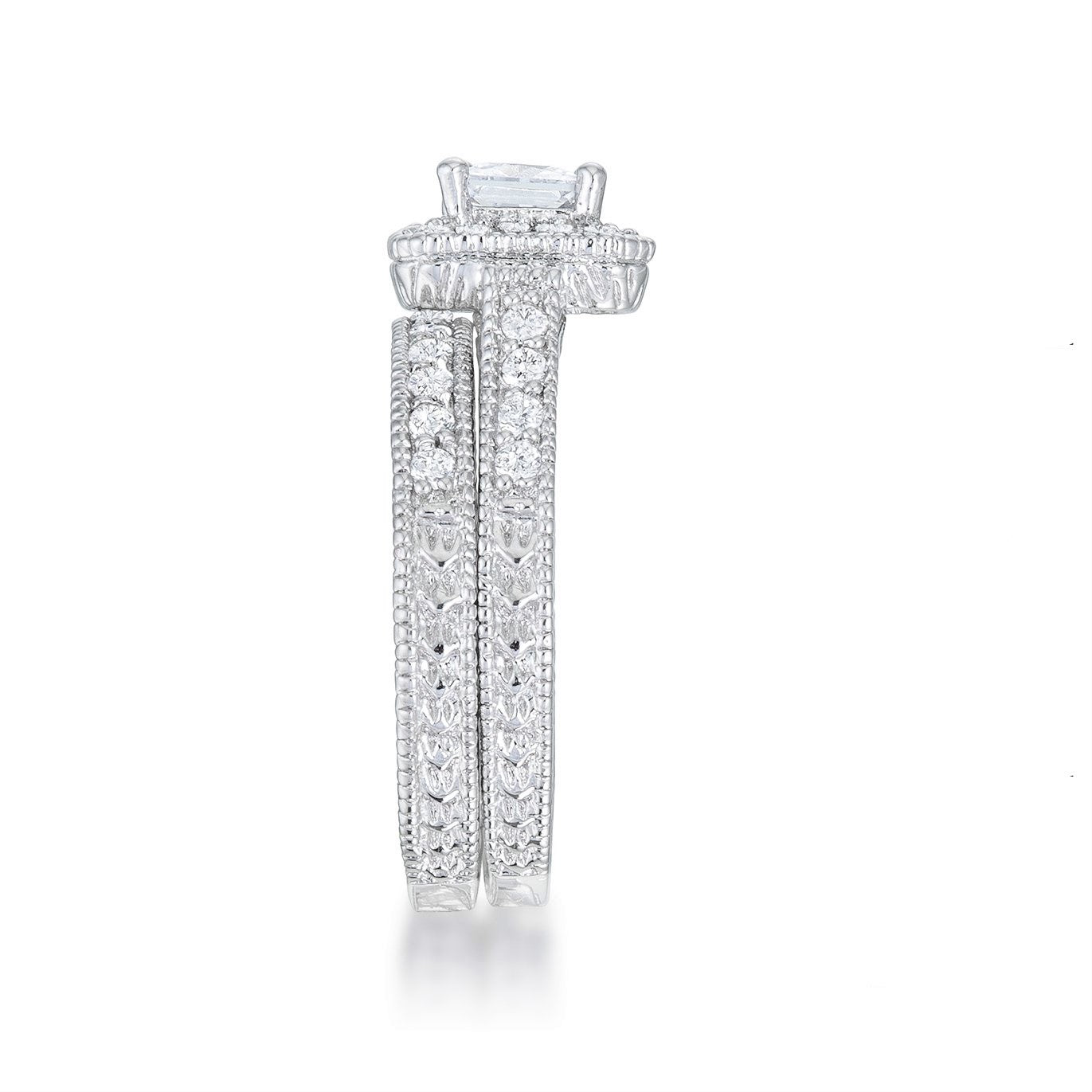 Chiara Vintage Princess Halo Engagement Ring Set | 3ct