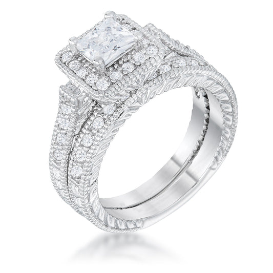 Chiara Vintage Princess Halo Engagement Ring Set | 3ct
