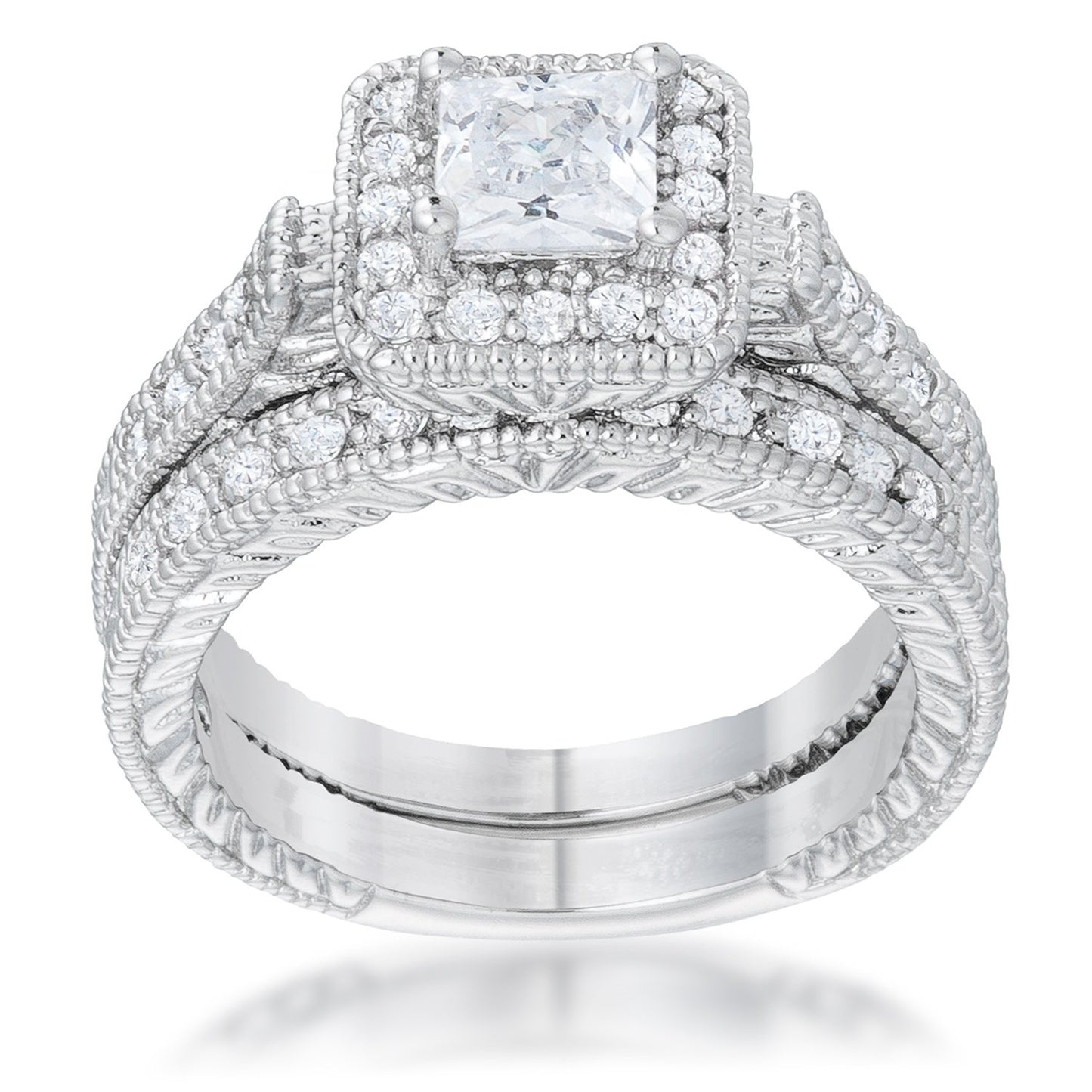 Chiara Vintage Princess Halo Engagement Ring Set | 3ct