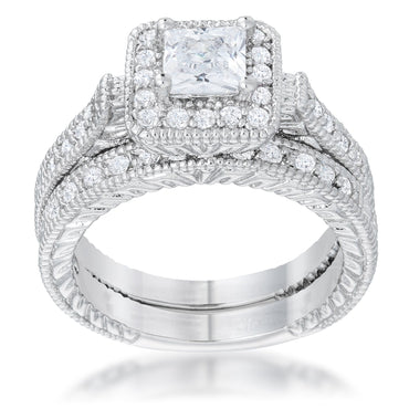 Chiara Vintage Princess Halo Engagement Ring Set | 3ct