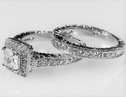 Chiara Vintage Princess Halo Engagement Ring Set | 3ct