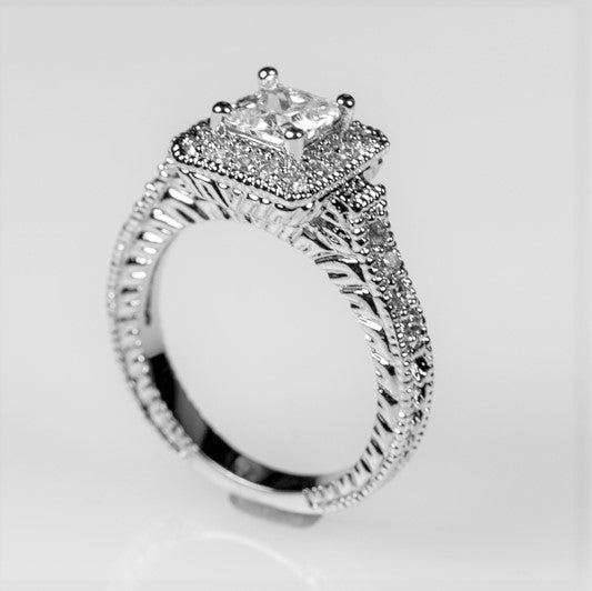 Chiara Vintage Princess Halo Engagement Ring Set | 3ct