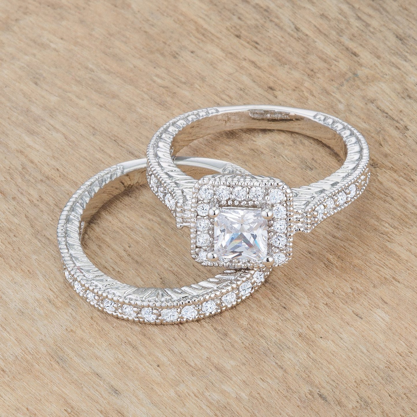 Chiara Vintage Princess Halo Engagement Ring Set | 3ct