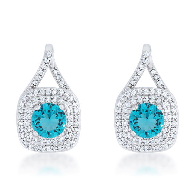 Christal Aqua Blue Halo Drop Earrings | 2.5ct