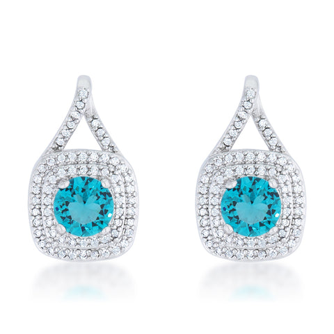 Christal Aqua Blue Halo Drop Earrings | 2.5ct