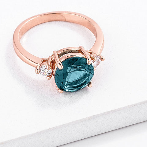 Abigail 3ct Round Blue Green Three Stone Ring | 5ct