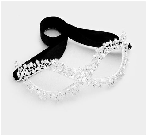 Cliona Filigree Floral Masquerade Mask | Silver | Crystal