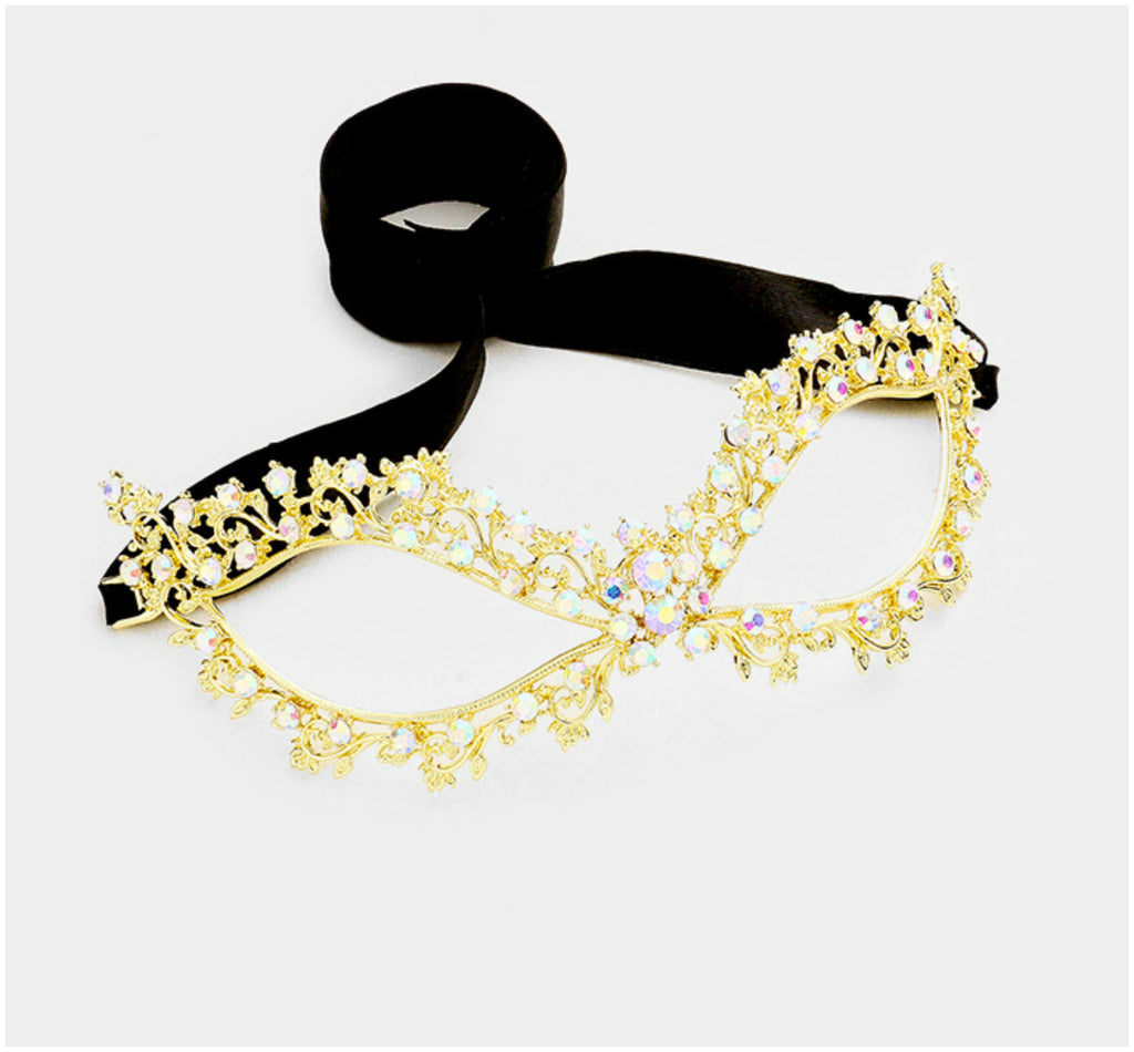 Cliona Filigree Floral Masquerade Mask | Gold | Crystal