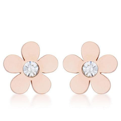 Daisy CZ Rose Gold Stud Earrings | Stainless Steel