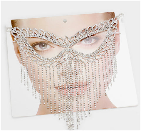 Dalian Fringe Crystal Masquerade Mask | Silver | Crystal