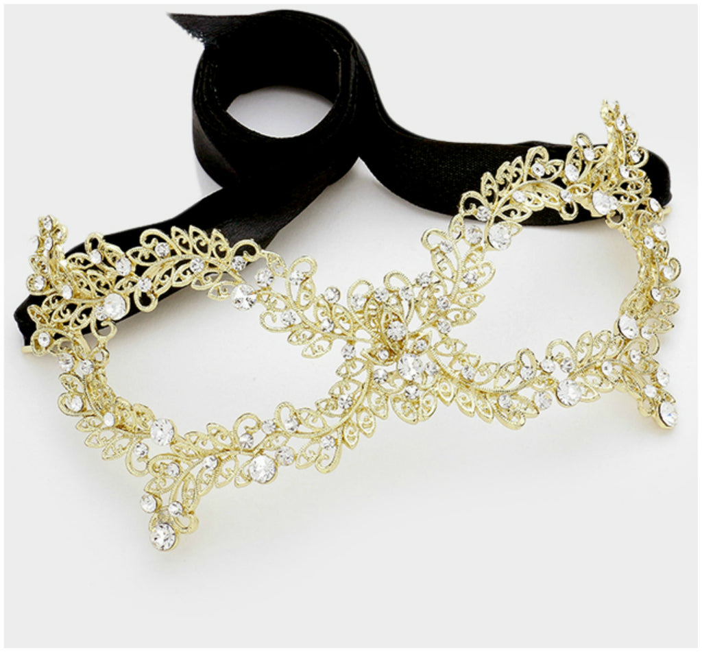 Daniel Filigree Vine Masquerade Mask | Gold | Crystal - Beloved Sparkles
 - 1