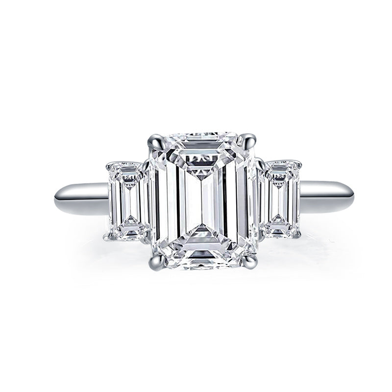 Daniele 9x7mm Emerald 2.5ct Three CZ Engagement Ring | 2.5ct | 925 Sterling Silver