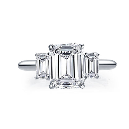 Daniele 9x7mm Emerald 2.5ct Three CZ Engagement Ring | 2.5ct | 925 Sterling Silver