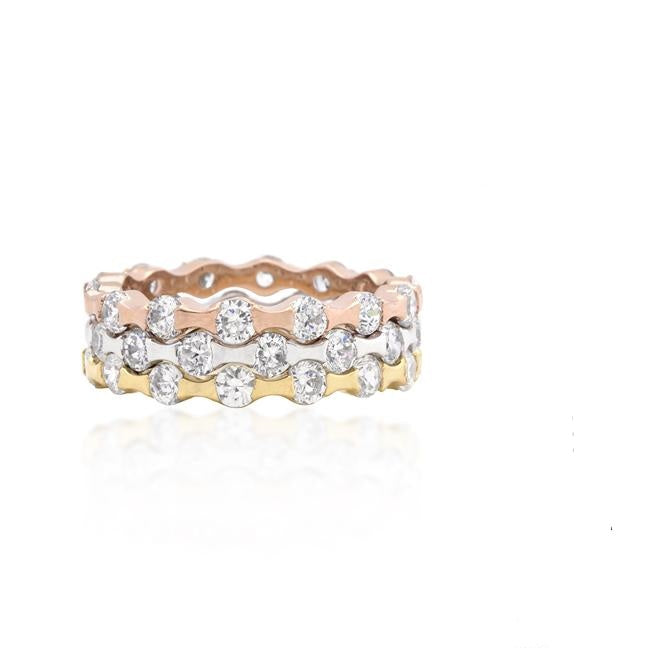 Delinda Tri-tone Stackable Eternity  Ring Set | 6ct