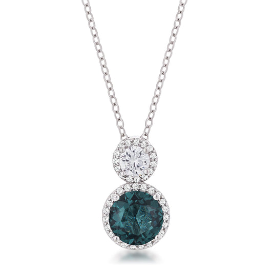 Doria Blue Green CZ Halo Drop Silver Pendant | 3.7ct