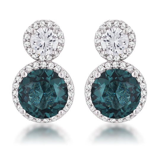 Doria Blue Green CZ Halo Drop Earrings