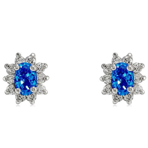 Dreda Blue Sapphire Halo Stud Earrings